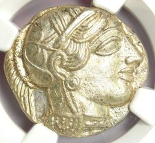 Attica Athens Athena Owl AR Tetradrachm Silver Coin 440 BC - NGC MS + 5/5 Strike