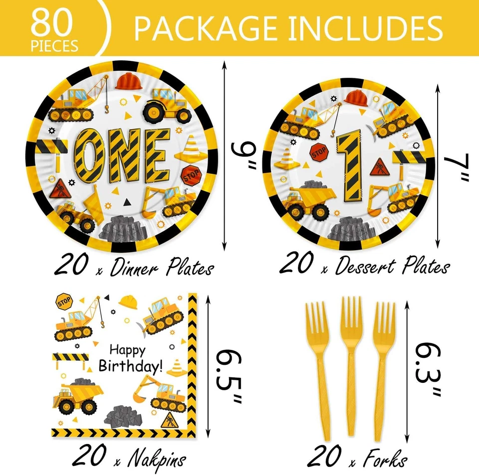 118 Pcs Construction 1St Birthday Party Decor Dump Truck One Years Old Disposabl - Image 4 of 4