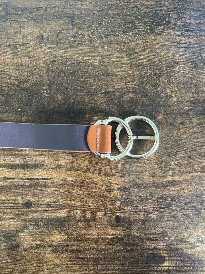 Cinturón halógeno para mujer de cuero genuino marrón y tostado dorado hebilla circular talla S Foto 4 de 4