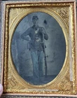 Civil War 1/4 Tintype Photo Of A Double Armed Infantry Soldier