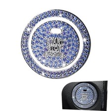 2PCS Bling Car Push Start Button Cover, Crystal Rhinestone Auto Engine Blue
