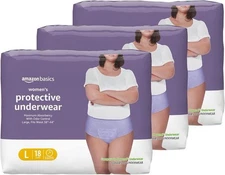 Amazon Basics Incontinence Underwear for Women, L , Lavender, 54 Count-3pk/18