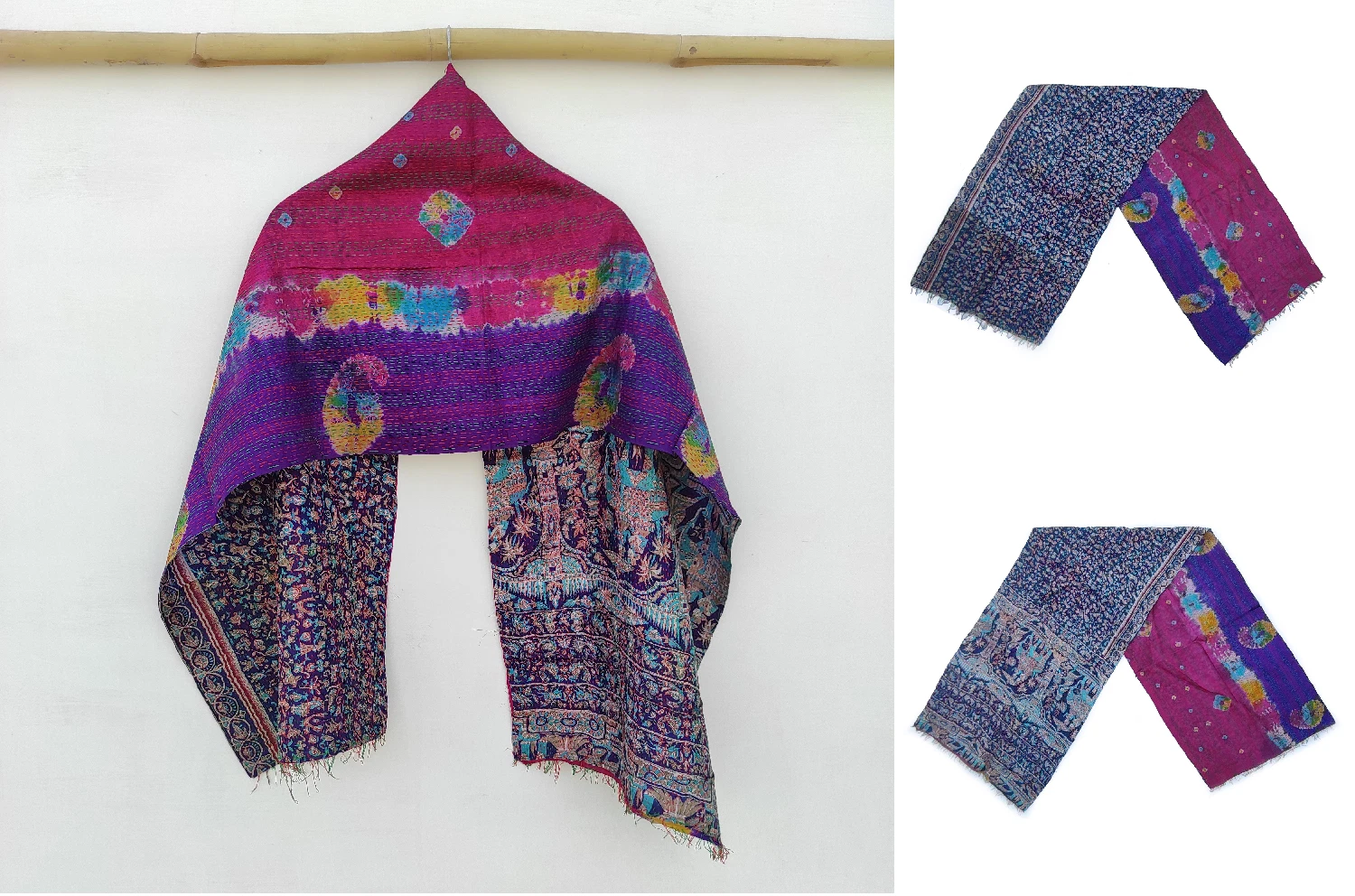 Silk Kantha Scarf Head Wrap Stole veil Hand Quilted Women Shawl Stitched