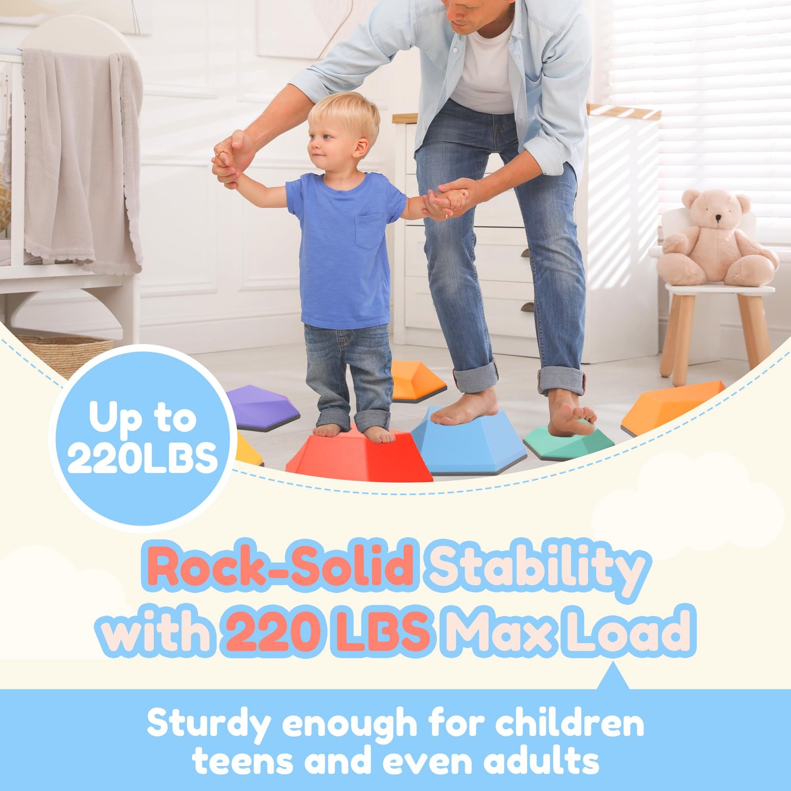 Stepping Stones – 8 Piece Balance Blocks Set for Toddlers, Multicolor Balance... thumbnail 6