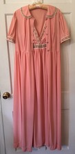 Vtg 60s 70s Pink Peignoir Nylon Night Gown Robe Set Lace Floral Pink Babydoll S