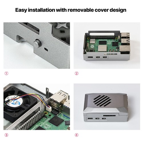 Durable Silver Case with Active PWM Cooling Fan for RPI5 RPI 5 Protector - Zdjęcie 2 z 8