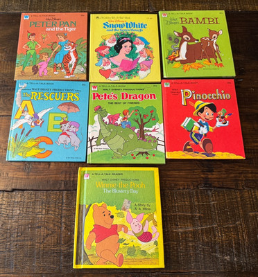 Lot of 7 Vintage Disney Whitman picture story Books The Rescuers Peter Pan Pooh