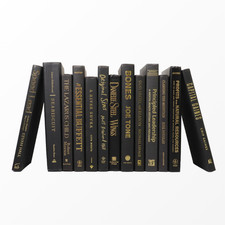 Lot of 10 Hardcover BLACK Books GOLD/COPPER Lettering for Decor Staging Props