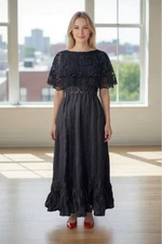 Vintage 60s VICTOR COSTA Whimsigoth Dress Women’s 10 Black Lace Tulle Tiered