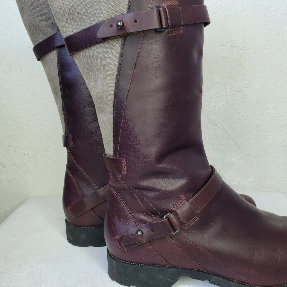 TEVA Mujer Talla 8 De La Viña Alto Impermeable Marrón Cuero Cremallera Botas Montar Foto 4 de 4