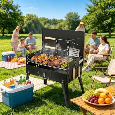 Portable Charcoal Grill BBQ Camping Picnic Outdoor Foldable Grill Kits Backyard