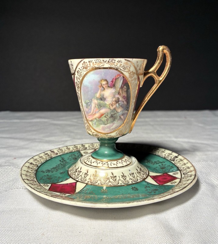 Antique Victorian Era Ackermann & Fritze German Porcelain Demitasse & Saucer