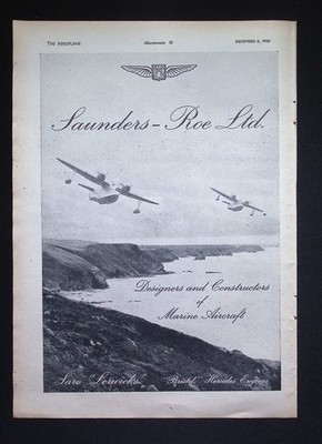 Original 1940 Reklame - Saunders-Roe Ltd - ''Lerwick'' Marine Aircraft - The Aeropl