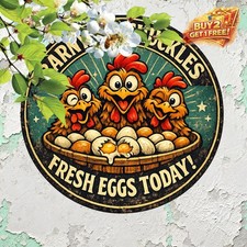 Chicken Coop 8x8 Round Aluminum Wall Art Retro Tin Sign