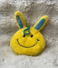 Plush Smiley Face Bunny Coin Purse Yellow Easter Bag Clip Keychain 5" Cozy Pouch