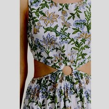 NWT Hannah Artwear Floral Dress Divina Cutout Sz 10 / 12 Hand Block Printed