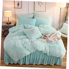 Luxury Plush Shaggy Duvet Cover Set, Soft Velvet Fluffy Furry Duvet Queen Mint