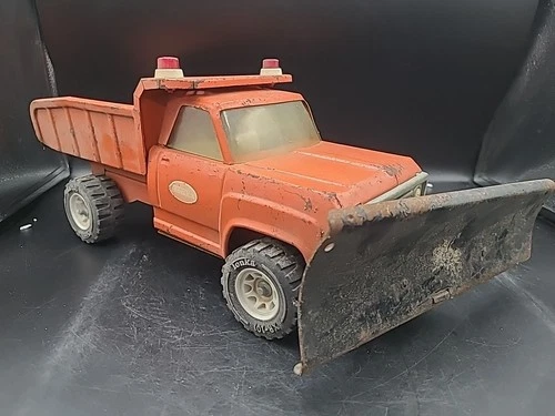 Vintage Tonka Pressed Steel Orange Dump Truck with Snow Plow. MG