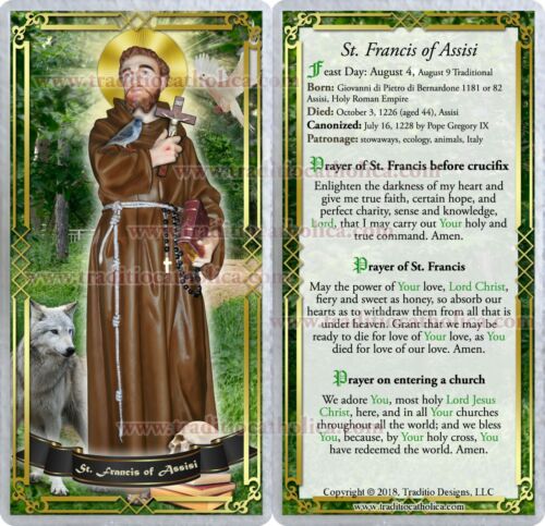 Saint Francis of Assisi laminated Catholic Holy Prayer Card. Patron of  animals | eBay