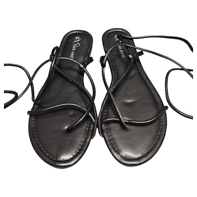 Shoes Land Strappy Sandals Womens Size 11 Black Lerather Comfort Block Heel 