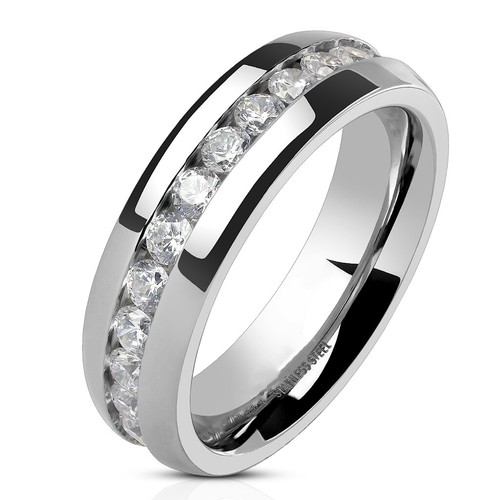 Round Cut CZ Stainless Steel Eternity Wedding Ring Band (4-8mm Wide) Size 4.5-13 - Picture 6 of 7