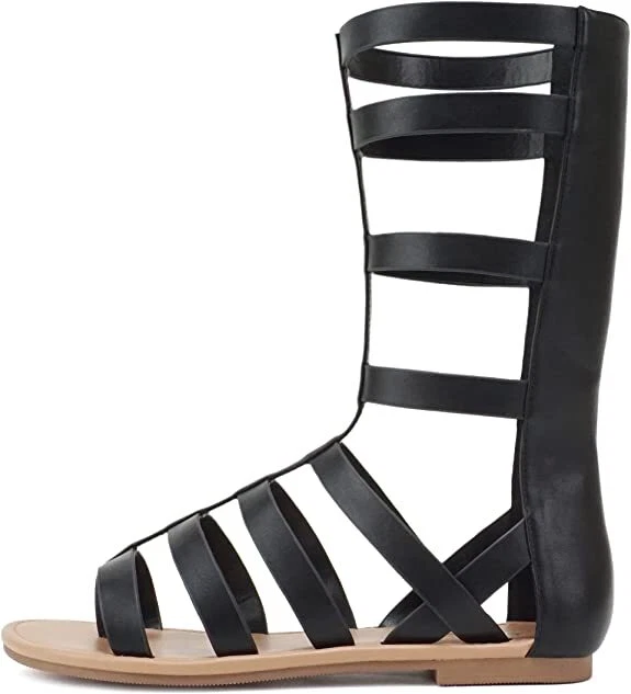 Soda туфли с открытым носком Hallow гладиатор середины икры колена загрузки сандалии Moxie черный - Изображение 2 из 2