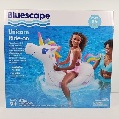 Bluescape White/Rainbow Unicorn Ride-On Inflatable Water Pool Float For Kids