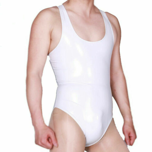 Body uomo finto lattice look bagnato top costume da bagno lingerie body palcoscenico abbigliamento club - Foto 2 di 14