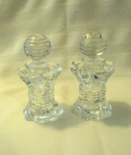 VINTAGE 5" SCALLOPED CLEAR GLASS PERFUME BOTTLES SET #AUC