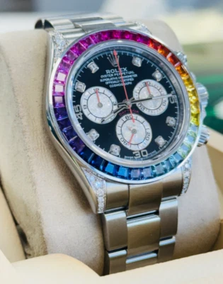 Rolex Daytona 116520 Acero Inoxidable Traje Arcoiris Bezel-Diamond Tacos & - Imagen 1 de 4