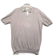 Bellezza Republic Men Sz L Polo V Neck Collared Waffle Gray Short Sleeve Shirt