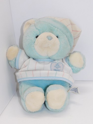 Heart to Heart Bear Mini Blue 1986 Chosun Vintage Stuffed Toy Striped Pajamas - Picture 11 of 12