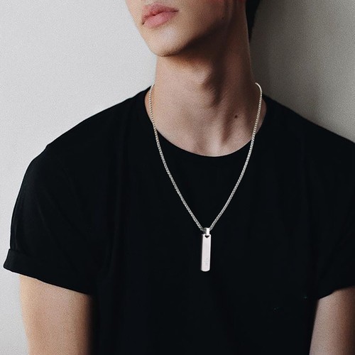 Zircon Cross Bar Pendant Necklace for Men, Stainless Steel Jewelry Gifts - Picture 3 of 15