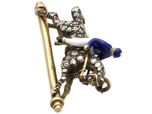 Antique Diamond Garnet and Enamel 15 carat Yellow Gold Horse and Jockey Brooch - 第 3/9 張圖片