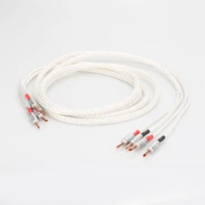 Pair 8AG Silver Plated Bi-wire Hifi Speaker Cable Banana Plug Loudspeaker Cable