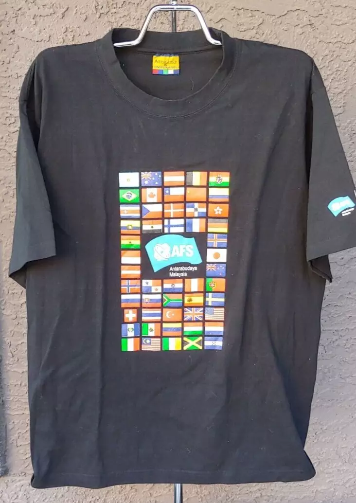 World Flag Tee Shirt AFS Malaysia Student Exchange Graphic Black