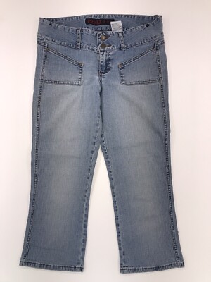 MUDD Denim Crop Capri Medium Wash Blue Jeans Patch Pockets Low Rise Twin  Buttons - Main Image