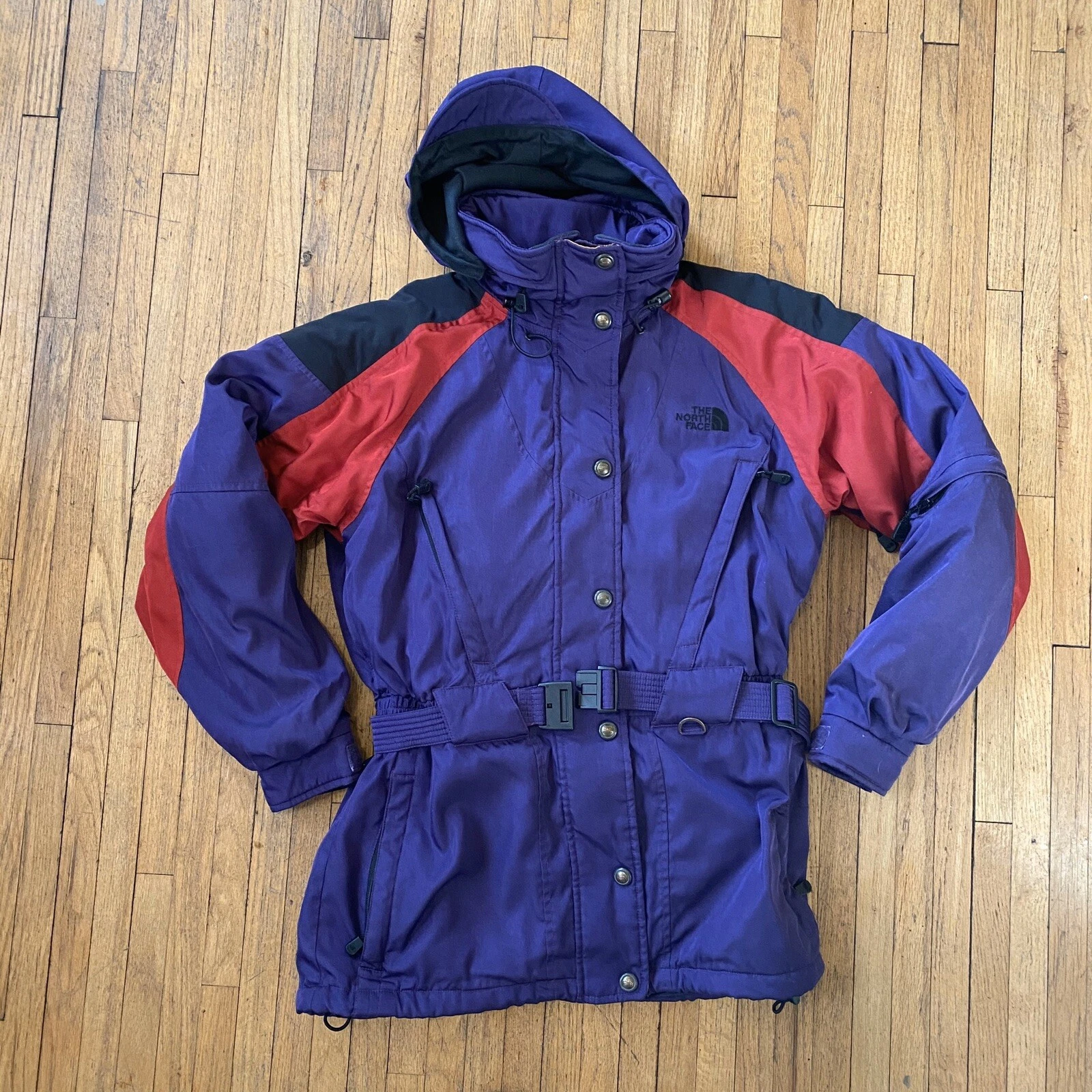 VINTAGE 90's THE NORTH FACE Purple Snow Ski Jacket Belted Parka Size 10