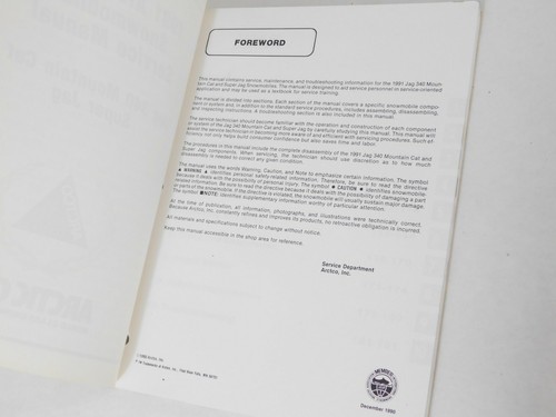 1991 Arctic Cat Snowmobile SUPER JAG 340 MOUNTAIN CAT Service Manual 2254-643 - Picture 3 of 10