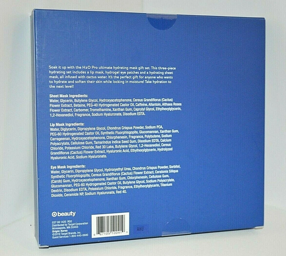 H2O PRO 3 PC Set Hydrating LIP Eye & FACE MASK Gift Set Cactus WATER Soft SMOOCH - Imagem 2 de 2