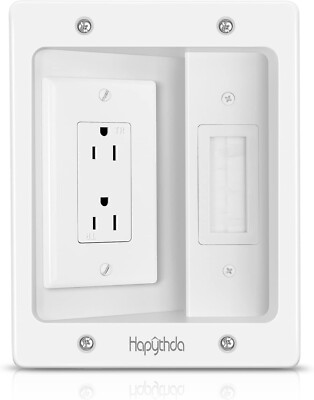 HAPYTHDA in Wall Cable Management Kit w/ Recessed Outlet for TV White W-2