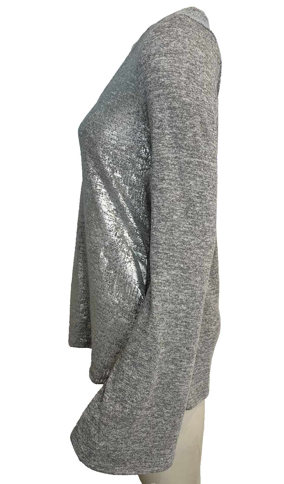 Seven7 Women's Long Sleeve Slub Tee Shirt Metallic Silver Medium eBay
