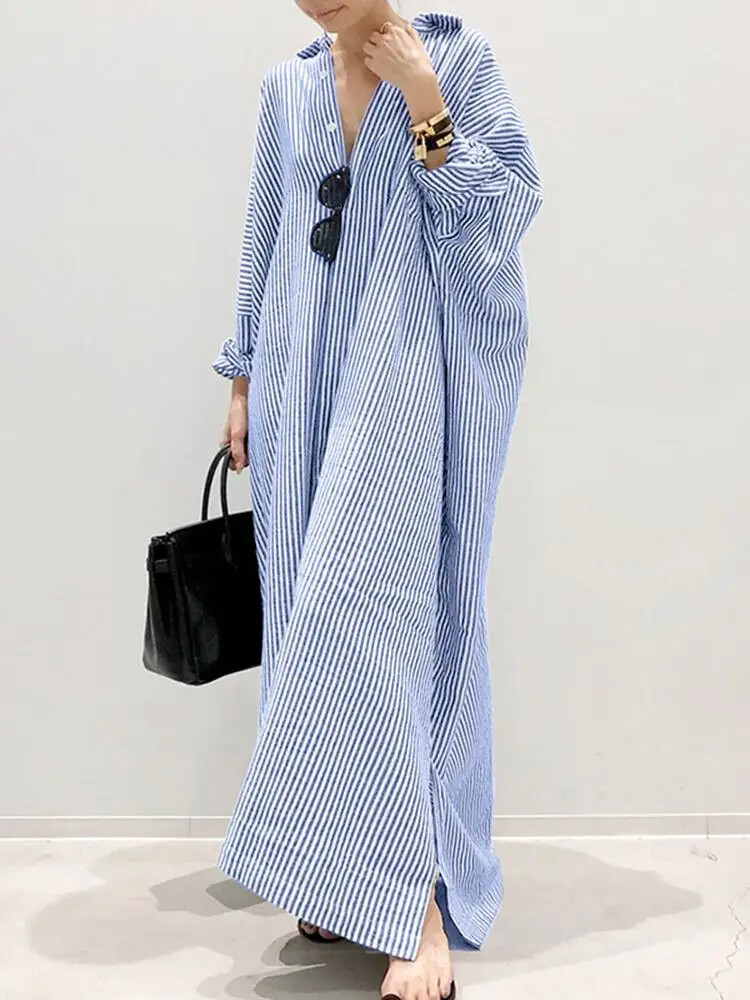 Printed Beach Party Women Long Sleeve Lapel Dress Fashion Casual Loose  Vestidos | eBay