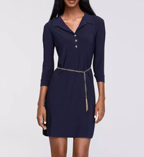 Calvin Klein Womens Long Sleeve Toe Waist Navy Blue Dress Tassel Chain Size 2