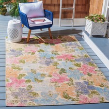 SAFAVIEH Outdoor SMR410M Summer Collection Blue / Pink Rug