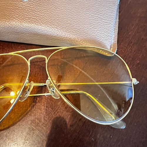 Vtg Bausch & Lomb Ray-Ban Aviator Sunglasses Ambermatic Lenses 62/14 read - Picture 4 of 17
