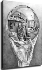 M.C. Escher Hand Painted Reflective Ball Poster Picture HD Wall Art Canvas