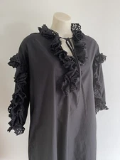ZIMMERMANN Dress Cotton Black 1-AU8 Baloon Sleeves Embroidery Lace Trims Minimal