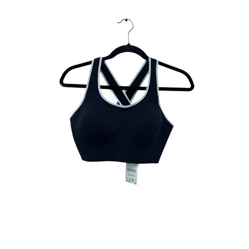 Oysho Women Sports Bra M Black Firm Support Compressive With Piping 0145/254 NWT