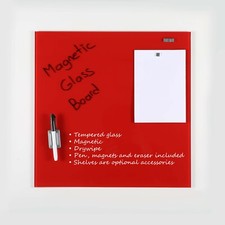 Tempered Glass Dry Erase Write On Board Set Red with Whiteboard Marker